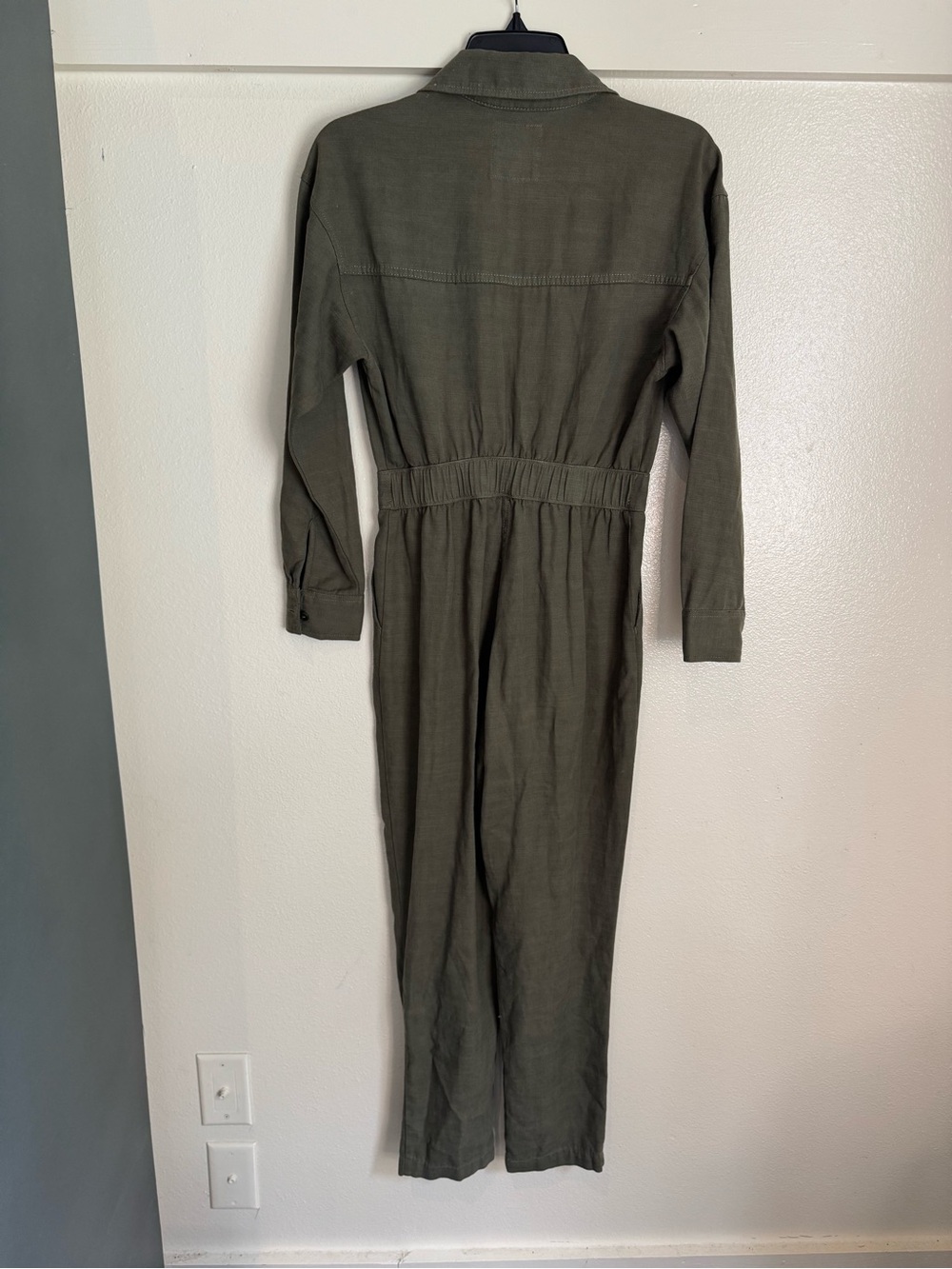 Abercrombie & Fitch Olive Green Utility Jumpsuit XS Petite Linen Blend Romper - Picture 7 of 11